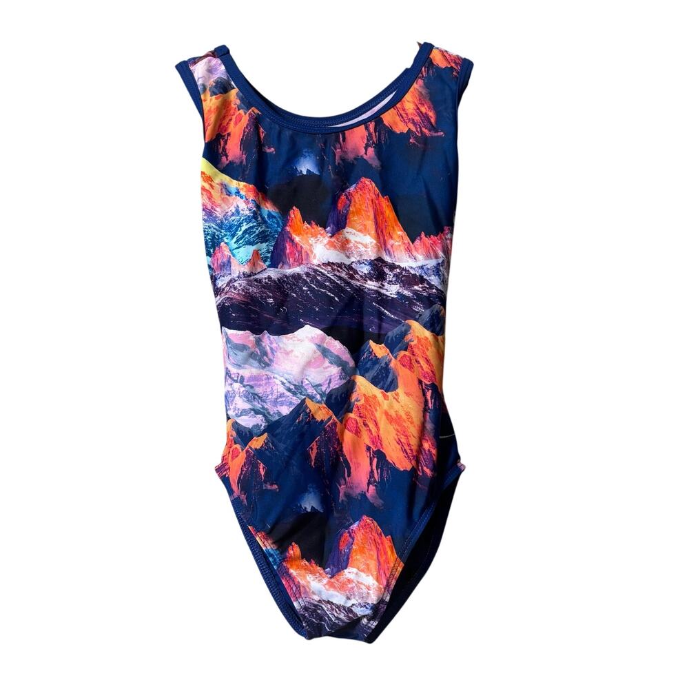 Destira Blue Orange Pink Sunset Mountain Gymnastics Leotard Size Child M